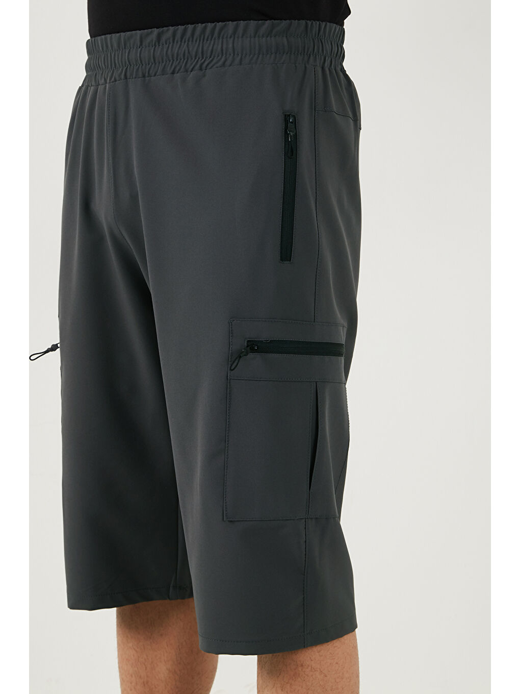 Gri Lastikli Bel Cepli Kargo Şort 693763-5