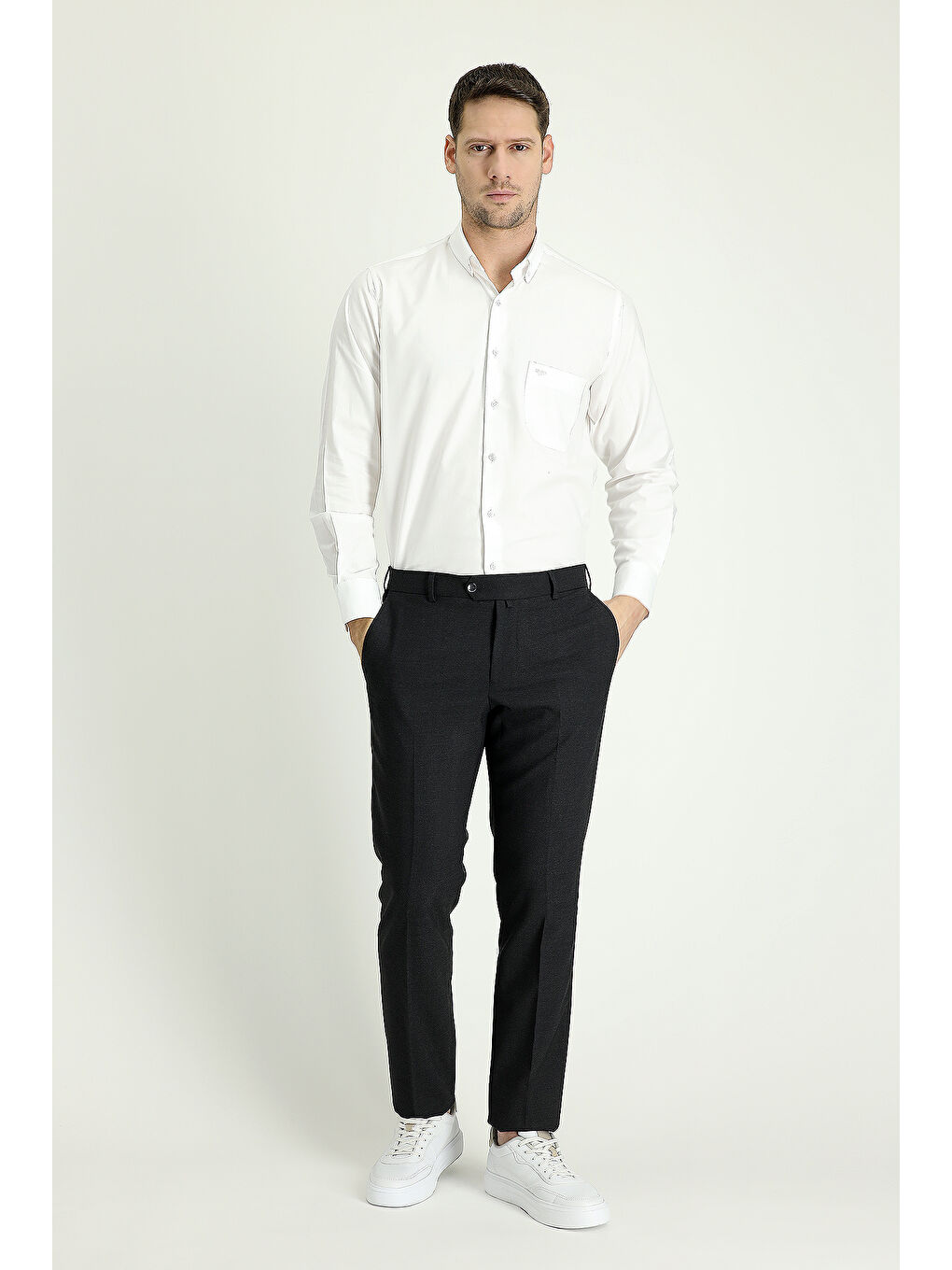 Antrasit Slim Fit Dar Kesim Yünlü Klasik Kumaş Pantolon