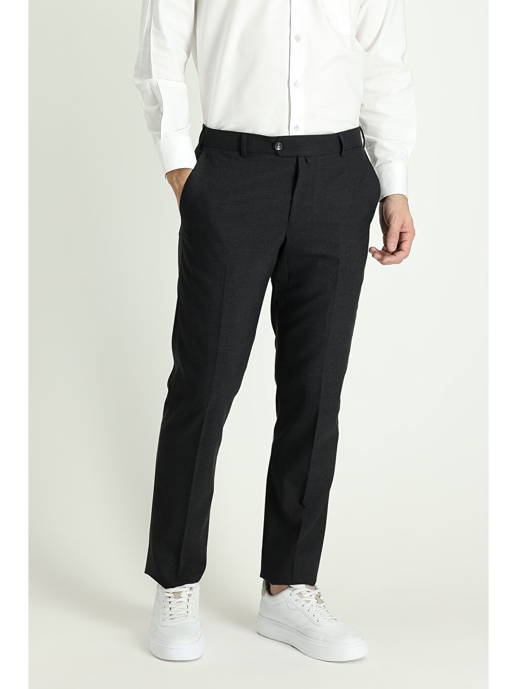 Antrasit Slim Fit Dar Kesim Yünlü Klasik Kumaş Pantolon-1
