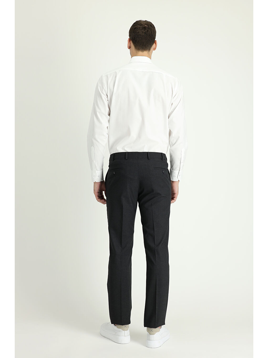 Antrasit Slim Fit Dar Kesim Yünlü Klasik Kumaş Pantolon-2