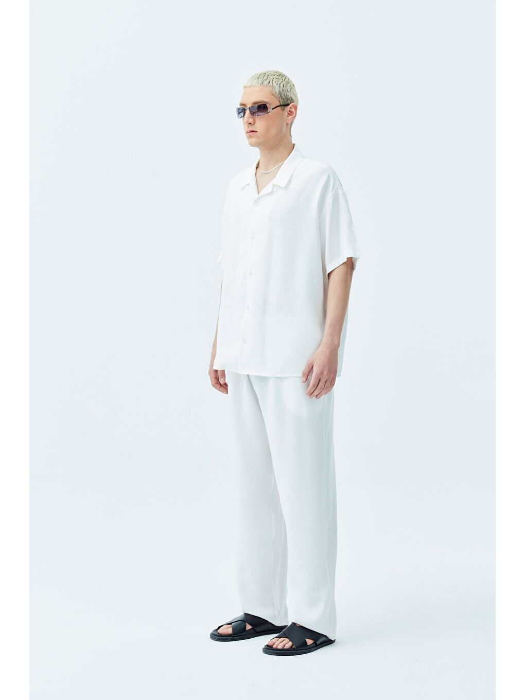 Basıc Oversize Keten Takım Ekru-3