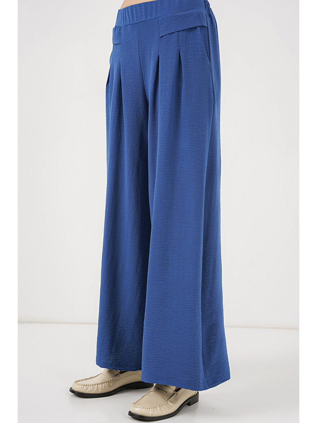 Kadın Geniş Paça Pileli Pantolon 6718 - İndigo-1