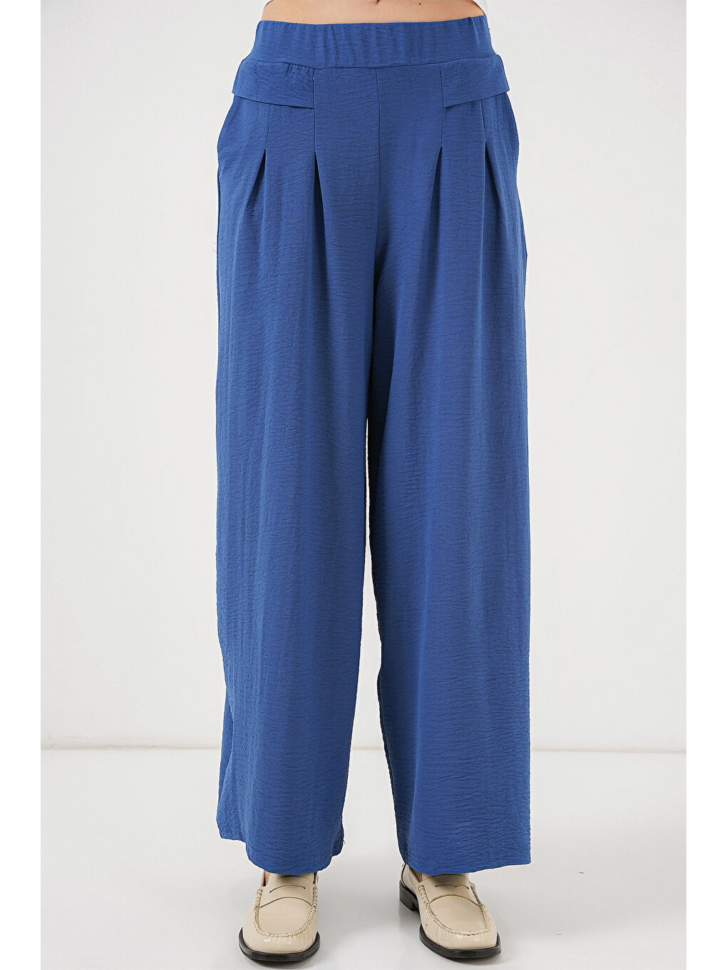 Kadın Geniş Paça Pileli Pantolon 6718 - İndigo-3