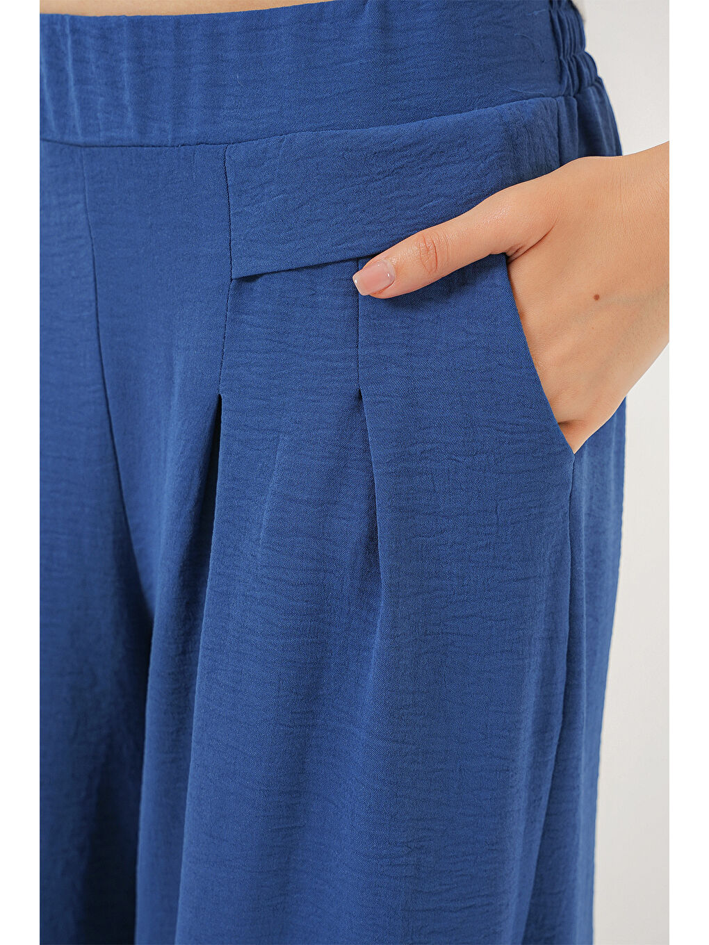 Kadın Geniş Paça Pileli Pantolon 6718 - İndigo-4