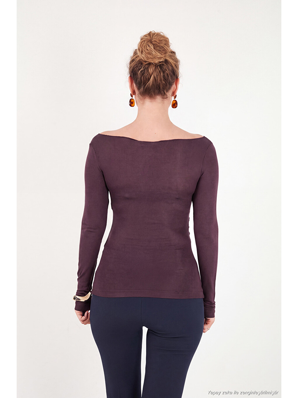 Bordo Göğüs Drape Detaylı Kayık Yaka Kadın Bluz 5867117-6