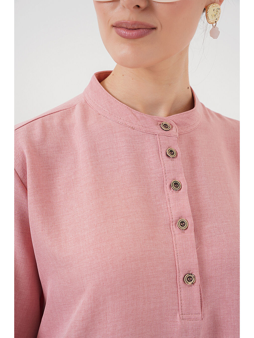 6678 Keten Tunik Pantolon İkili Takım - Pembe-4