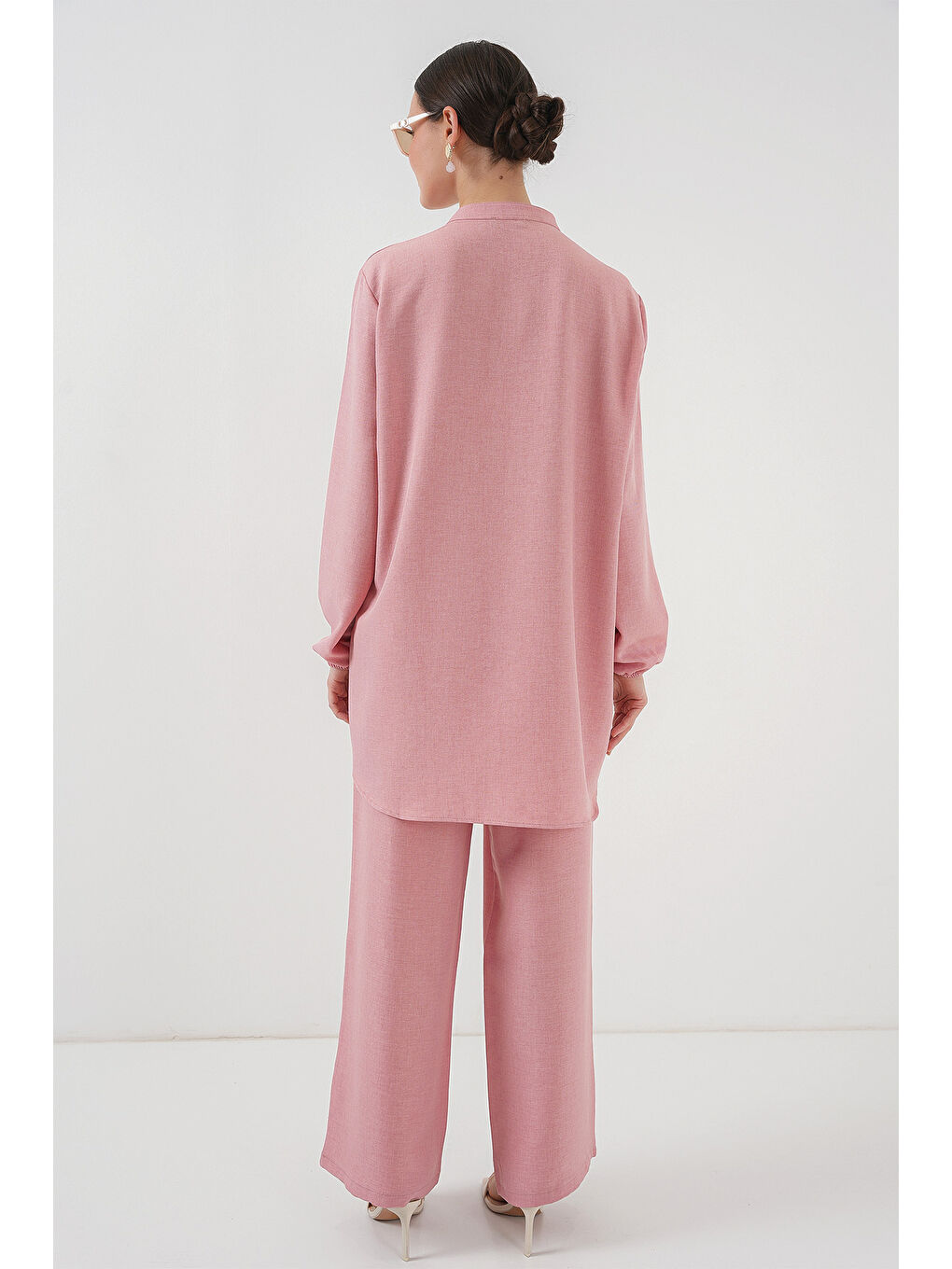 6678 Keten Tunik Pantolon İkili Takım - Pembe-5