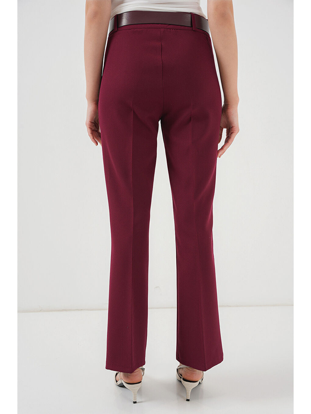 6538 Kemerli İspanyol Paça Pantolon - Bordo-5