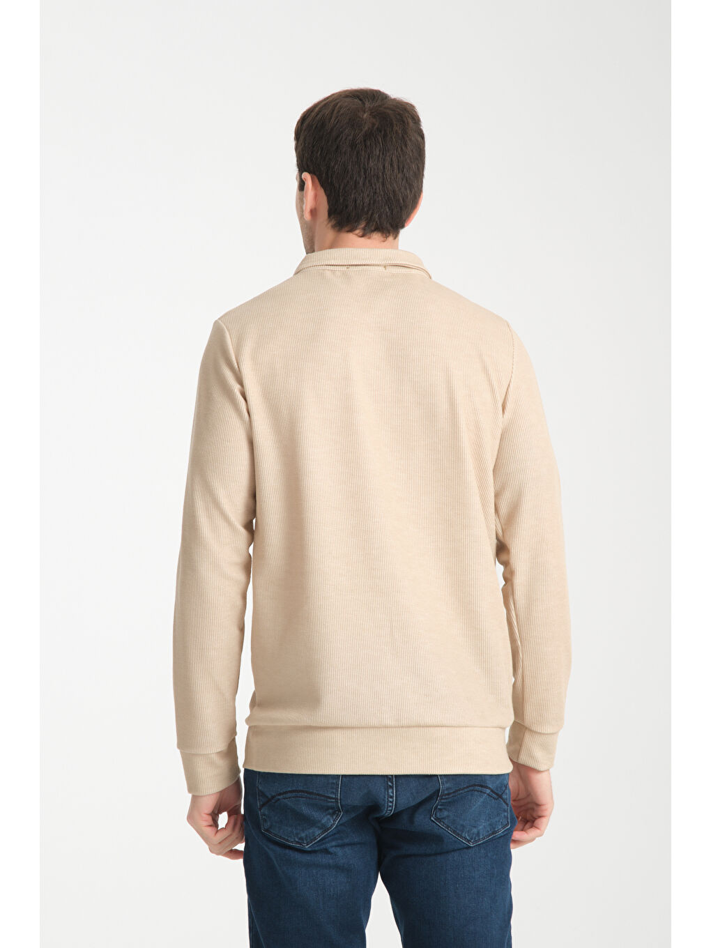 Bej Erkek Yarım Fermuarlı Uzun Kol Sweatshirt 7702-4