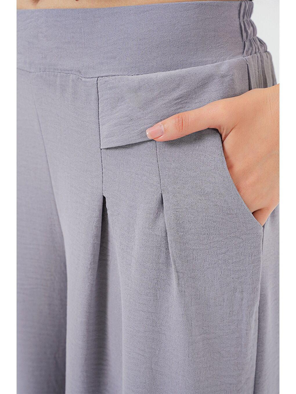 Kadın Geniş Paça Pileli Pantolon 6718 - Gri-4