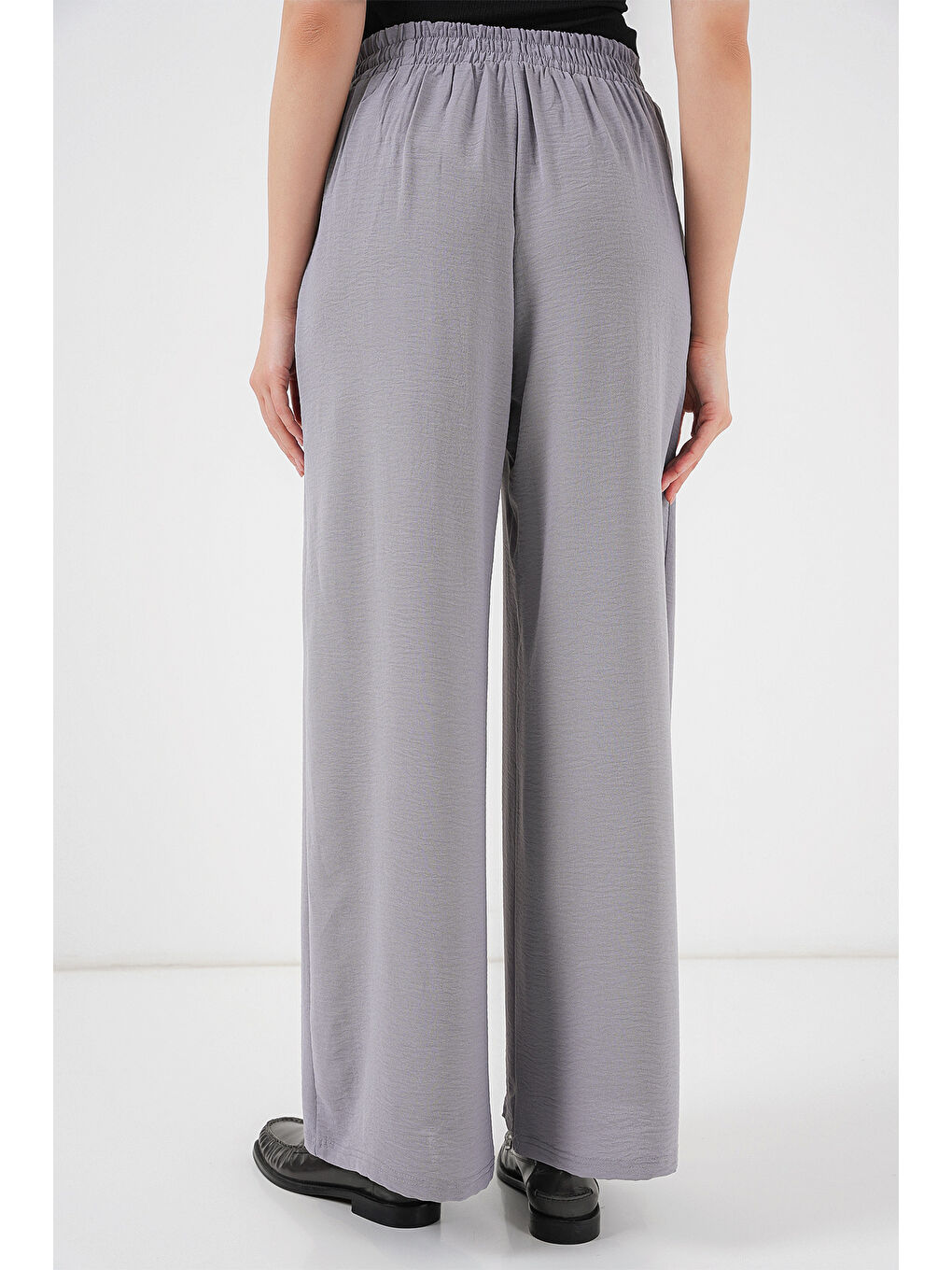 Kadın Geniş Paça Pileli Pantolon 6718 - Gri-5