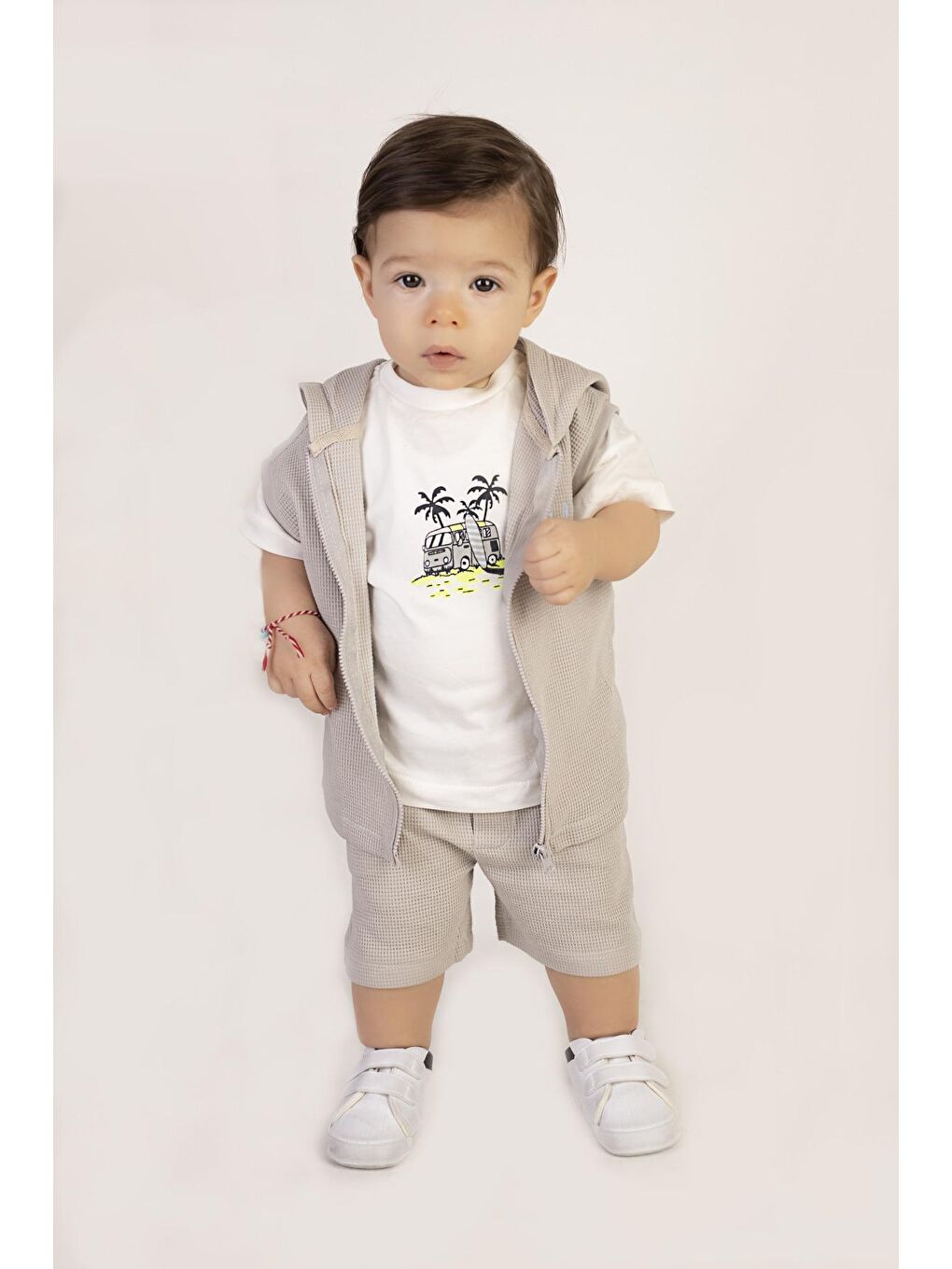 Gri Erkek Çocuk Kapüşonlu 3'lü Takım