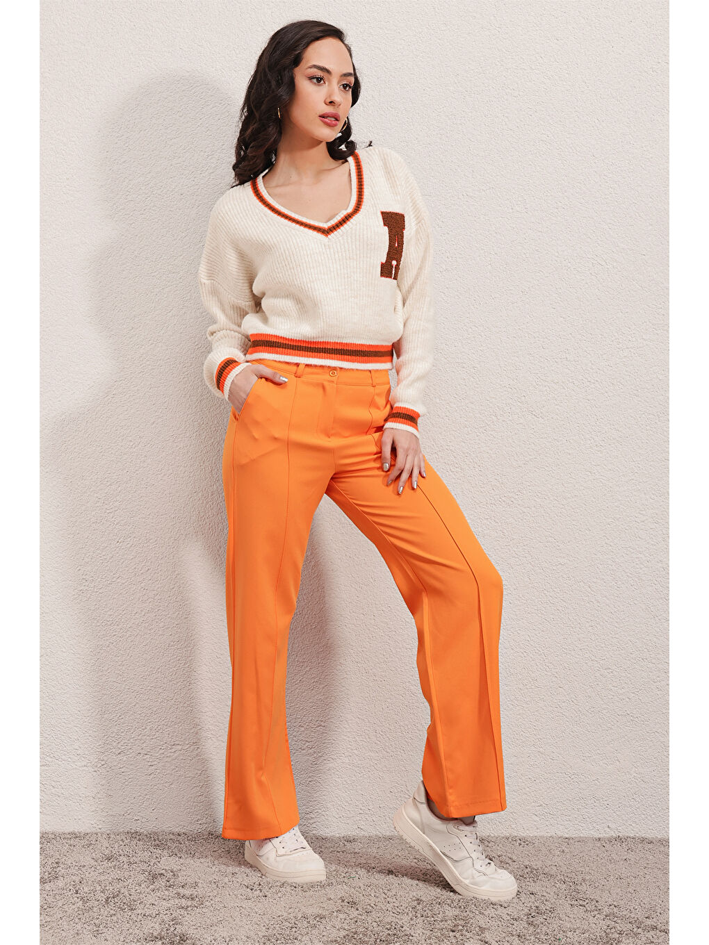 6542 Yüksek Bel Kumaş Pantolon - Turuncu-2