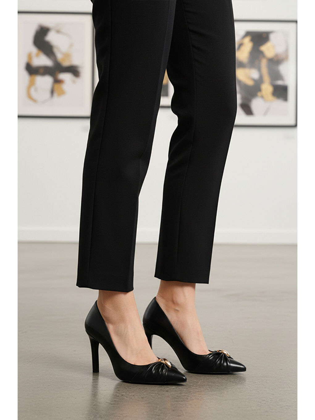 Siyah Cilt Kadın İnce Uzun Topuklu Ayakkabı 575033 Z-2