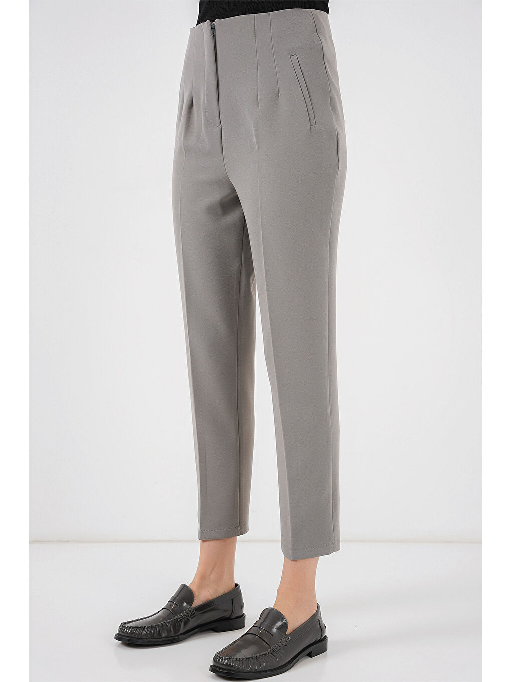 6650 Yüksek Bel Kumaş Pantolon - Gri-1