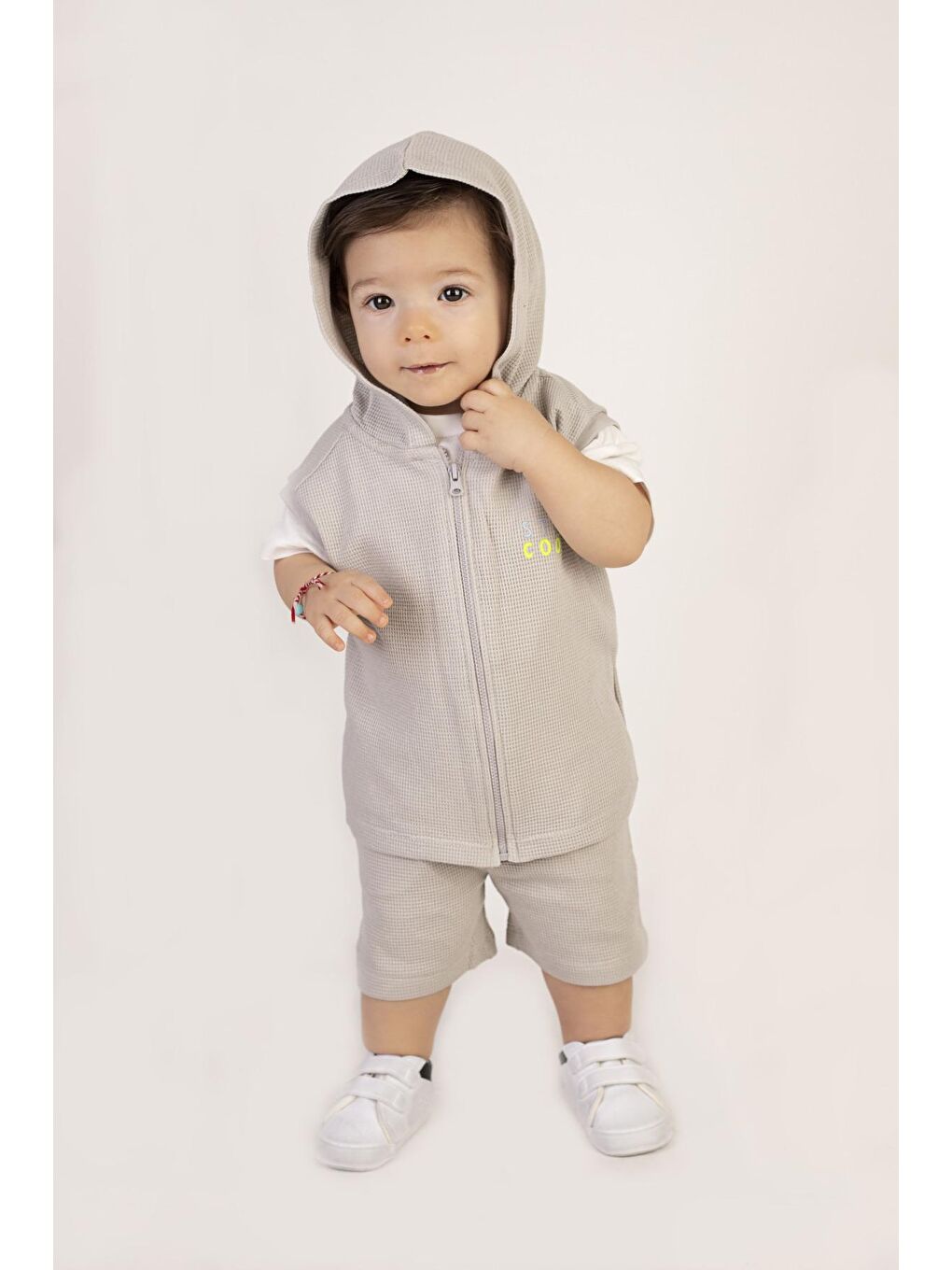 Gri Erkek Çocuk Kapüşonlu 3'lü Takım-1