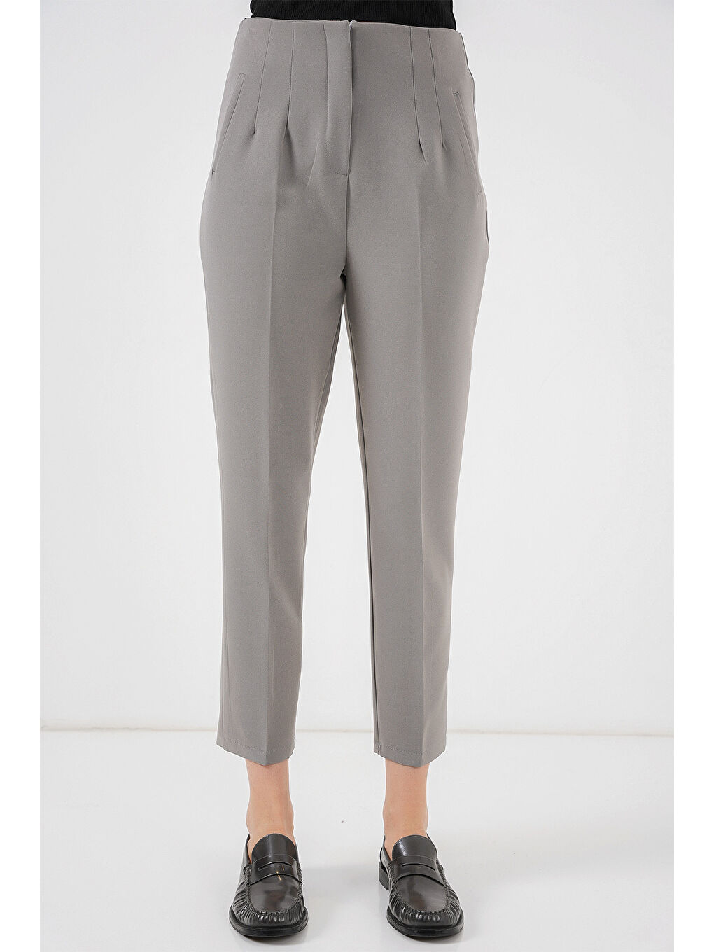 6650 Yüksek Bel Kumaş Pantolon - Gri-3