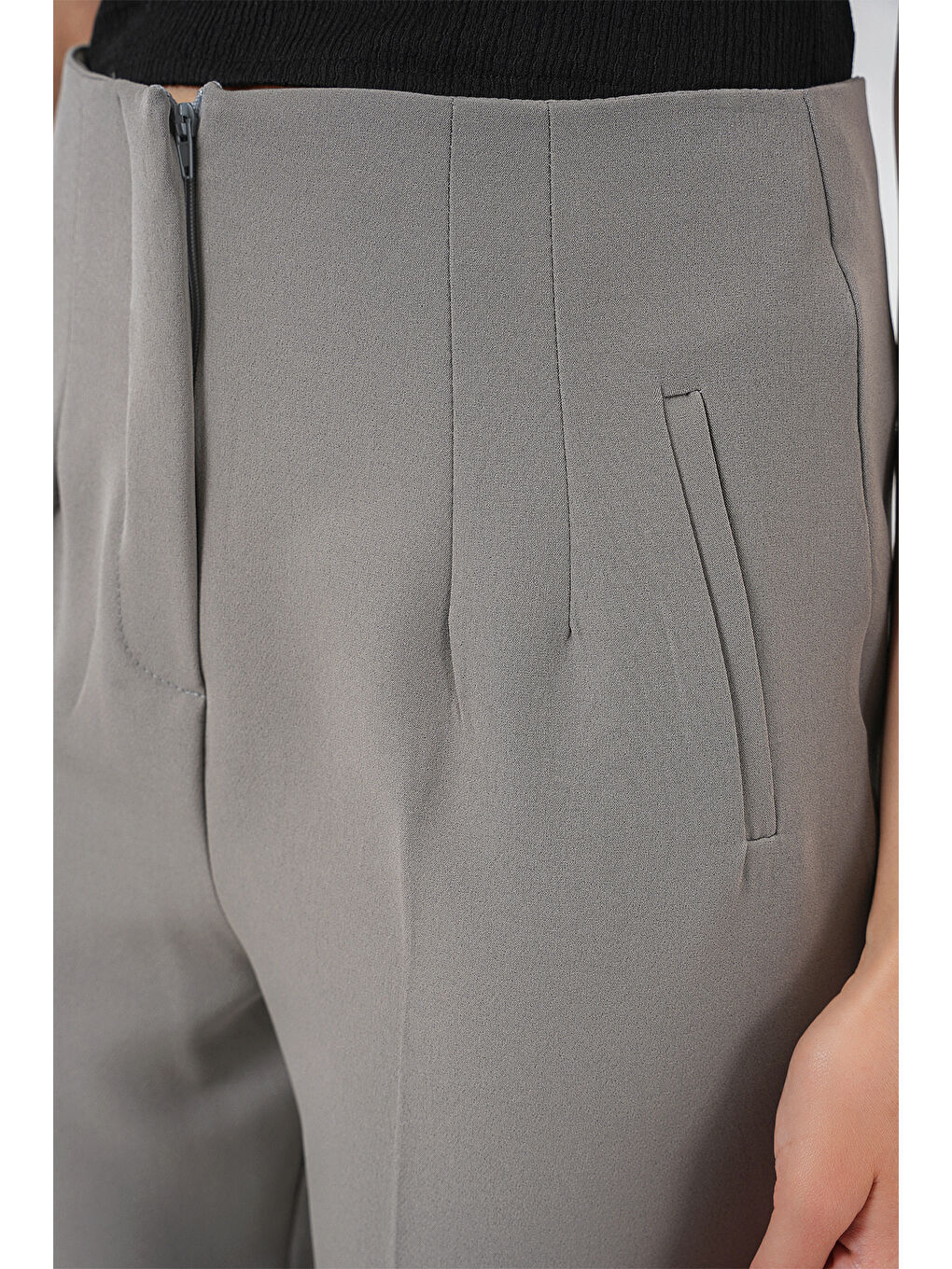 6650 Yüksek Bel Kumaş Pantolon - Gri-4