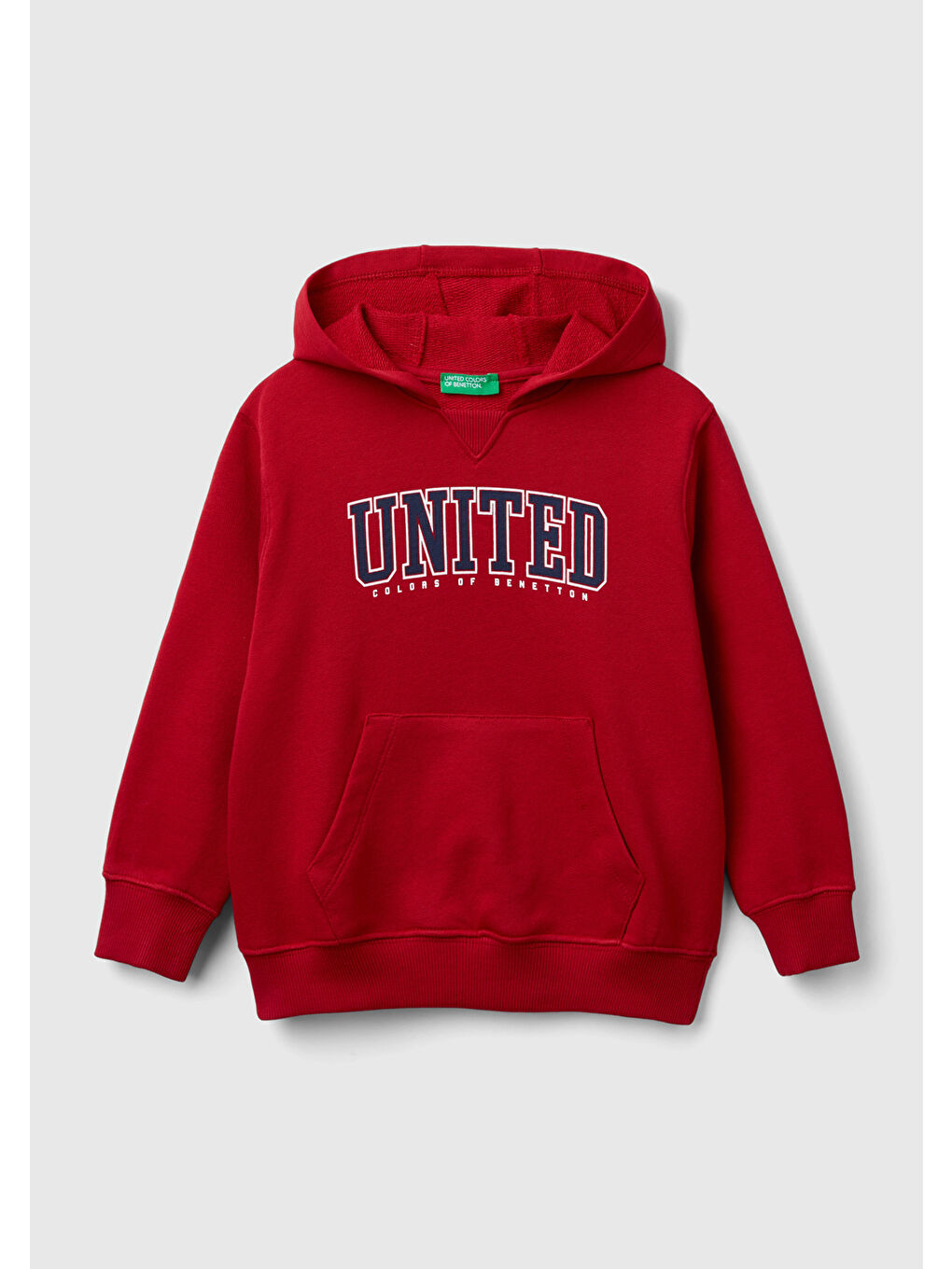 United Colors Of Benetton Erkek Çocuk Kırmızı Logo Baskılı Kanguru Cepli Kapüşonlu Sweatshirt