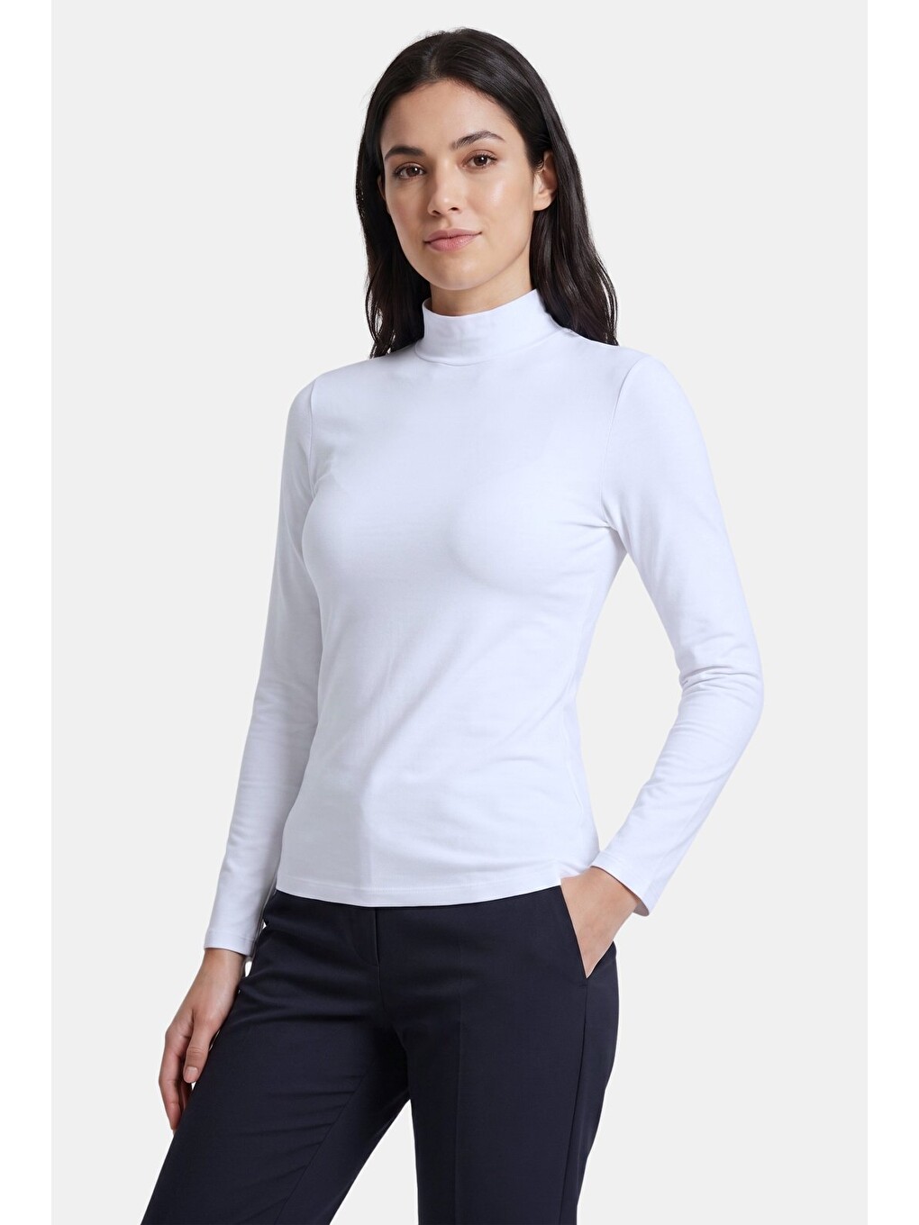Beyaz Kadın Yarım Balıkçı Yaka Uzun Kollu Body/bluz-3
