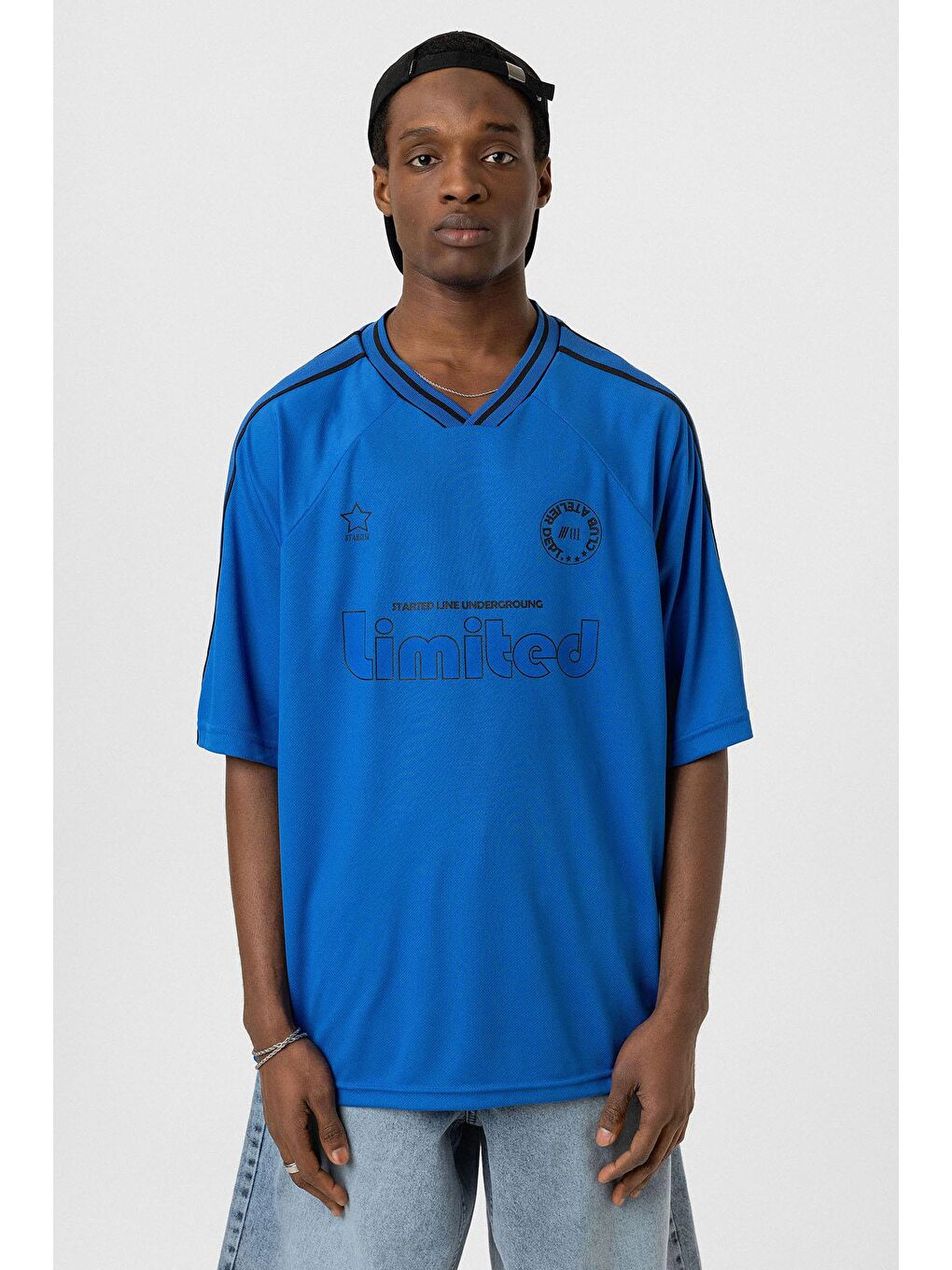 Mavi Baskılı Oversize Forma Tişört Saks-2