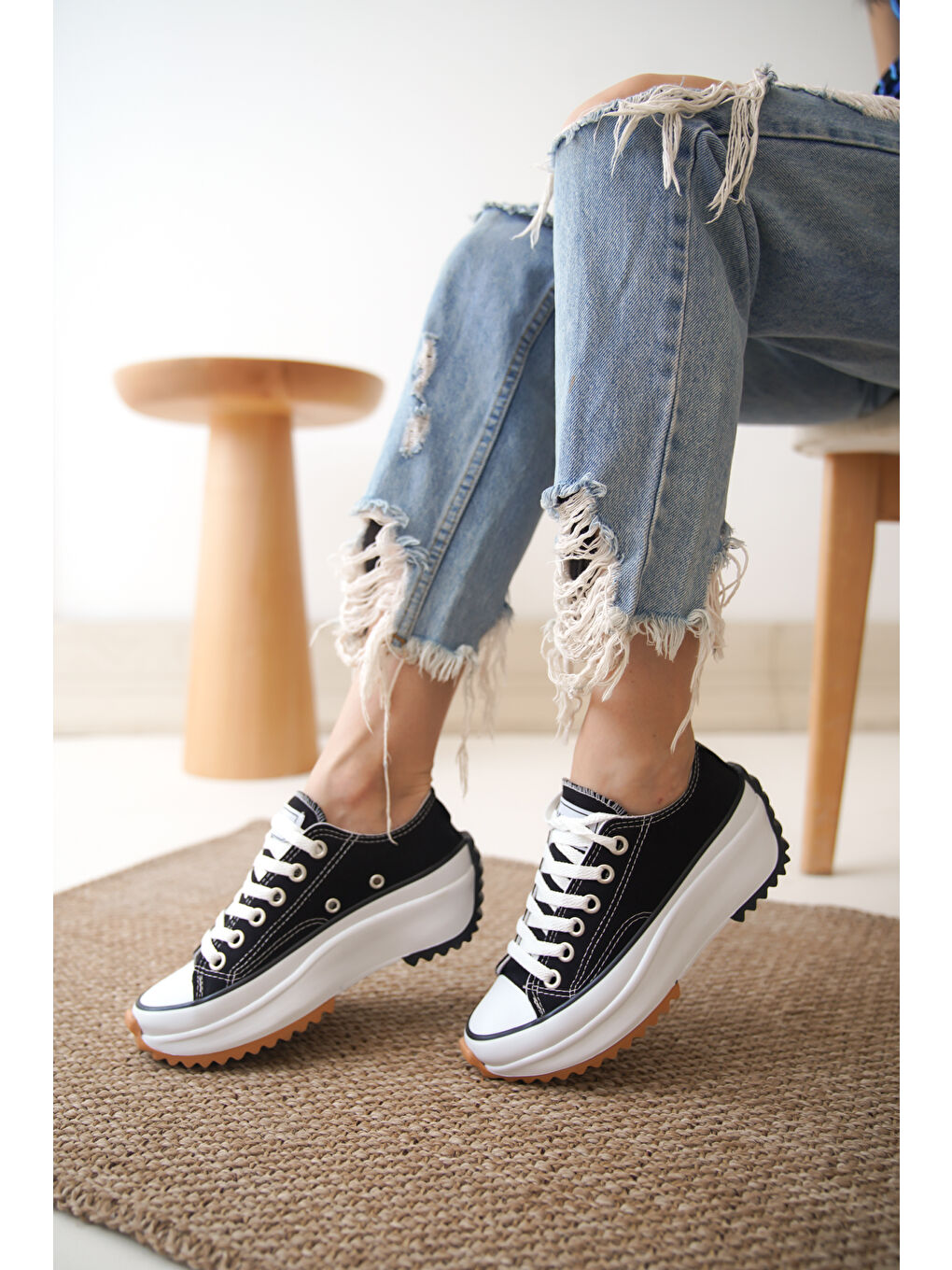 Siyah D716   Kadın Kısa Günlük Ortopedik Sneaker Spor Ayakkabı