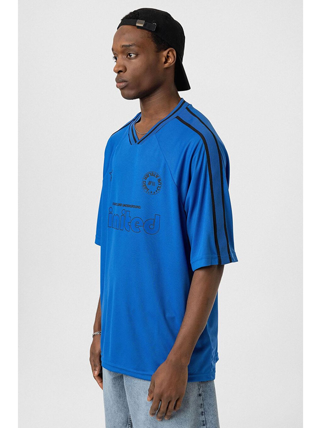 Mavi Baskılı Oversize Forma Tişört Saks-3