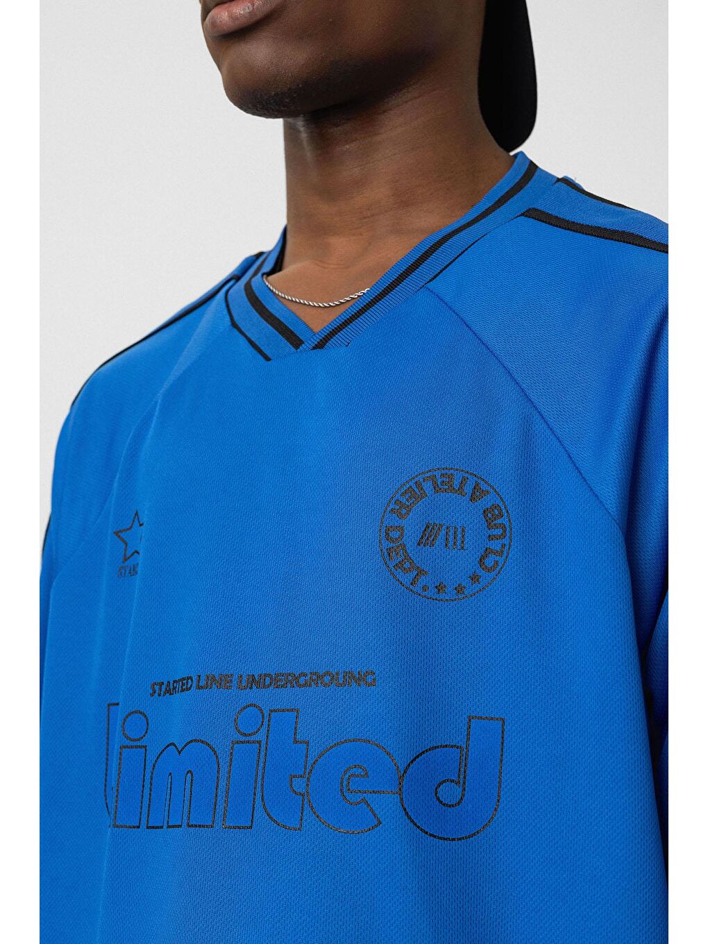 Mavi Baskılı Oversize Forma Tişört Saks-5