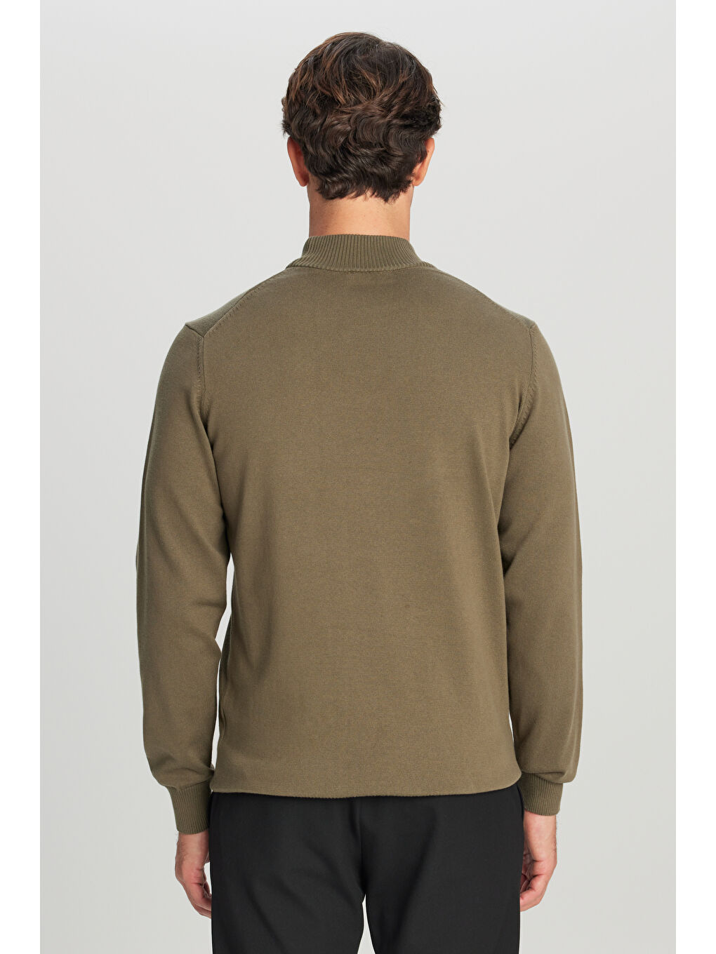 Erkek Haki Pamuklu Standart Fit Normal Kesim Yarım Balıkçı Yaka Triko Kazak-4