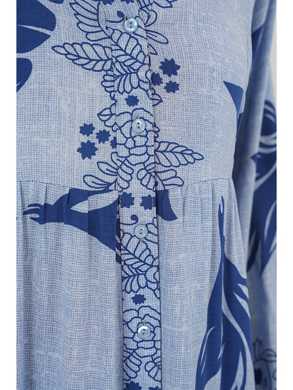 2423 Otantik Desenli Tesettür Elbise - Mavi - Lacivert-4