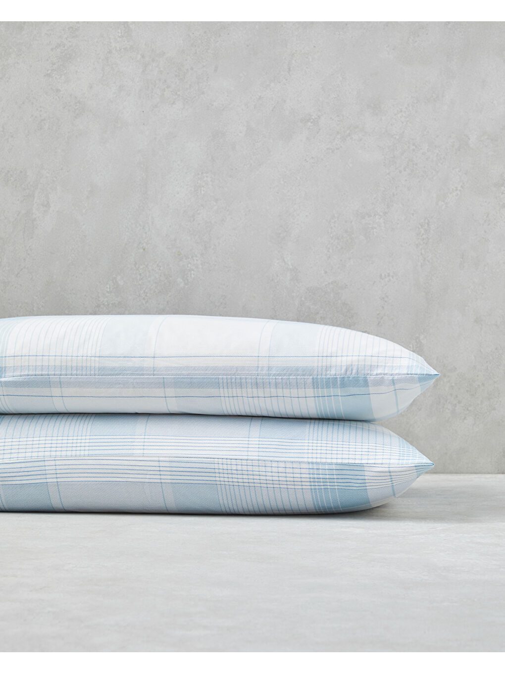 Modern Check Pamuklu 2'li Yastık Kılıfı 50x70 cm Mavi-1
