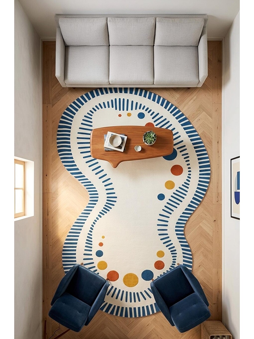 Mavi Modern Dekoratif Halı – Makinada Yıkanabilir, Kaymaz Taban, İnce Lazer Kesim Halı-2