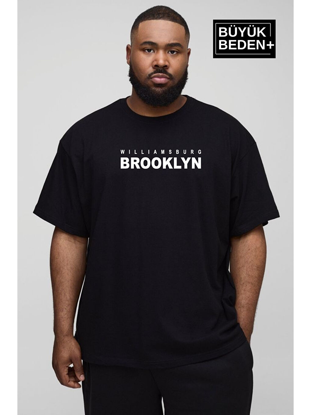 Siyah Erkek  Willams.Brooklyn Baskılı Bisiklet Yaka Büyük Beden Tişört SPR25BTS15