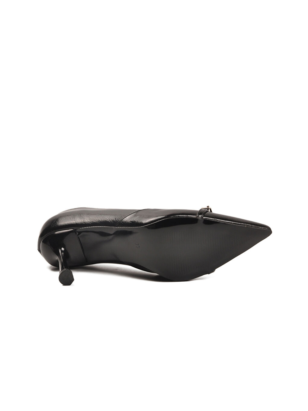 Siyah Kırışık Kadın İnce Kısa Topuklu Ayakkabı 575040 Z-4