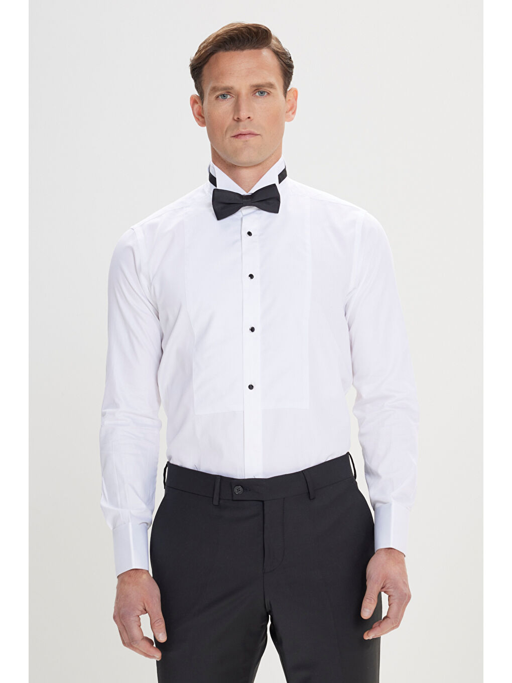 Erkek Beyaz Slim Fit Dar Kesim Ata Yaka Kolay Kırışmayan %100 Pamuk Gömlek-2