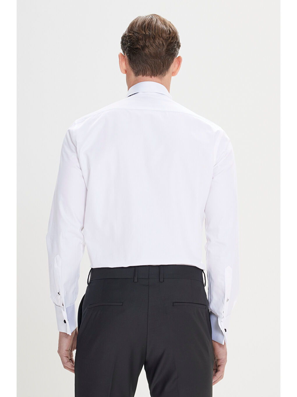 Erkek Beyaz Slim Fit Dar Kesim Ata Yaka Kolay Kırışmayan %100 Pamuk Gömlek-4