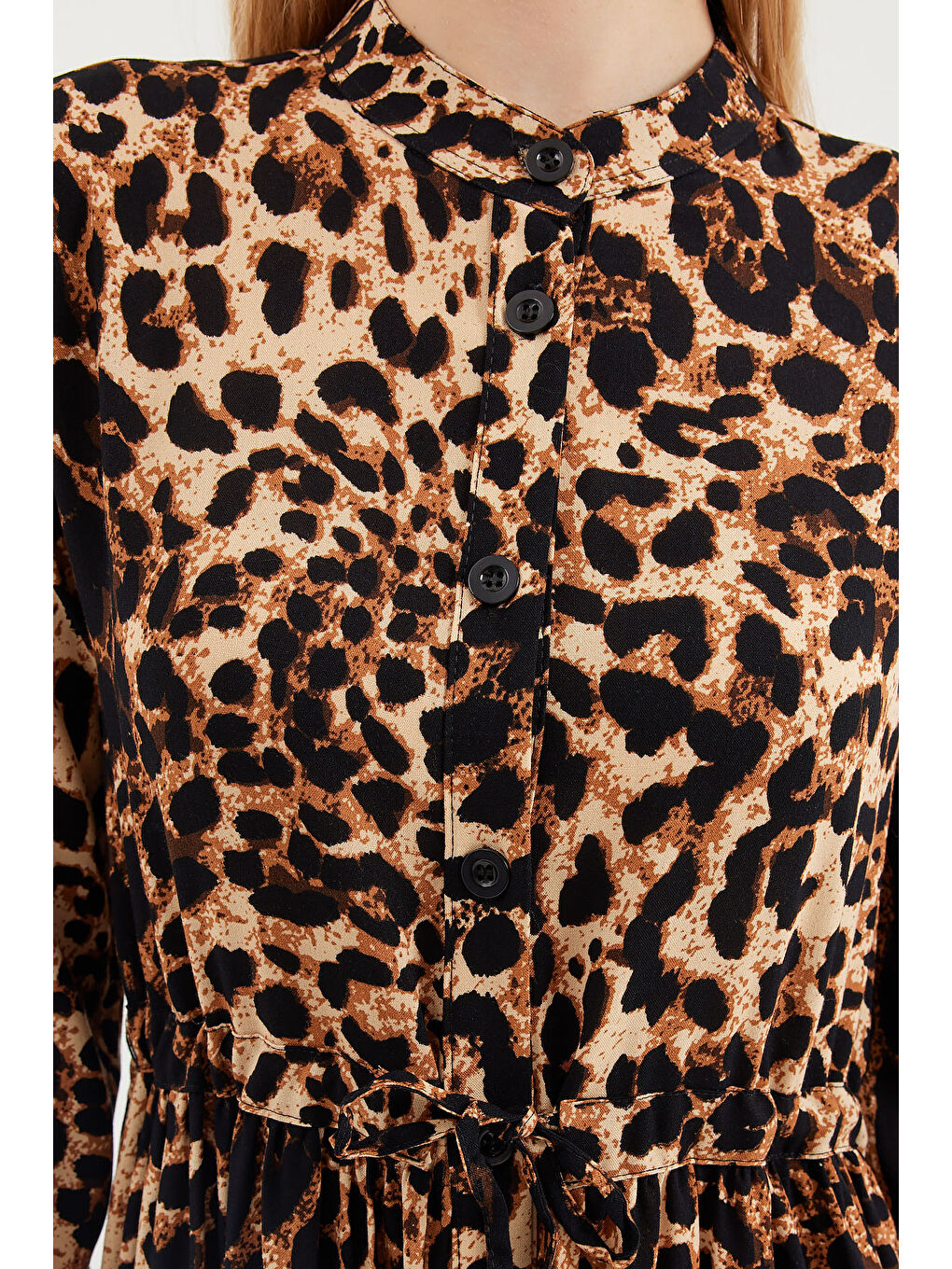 Kahverengi 2144 Hakim Yaka Tesettür Elbise - A.Kahve-3