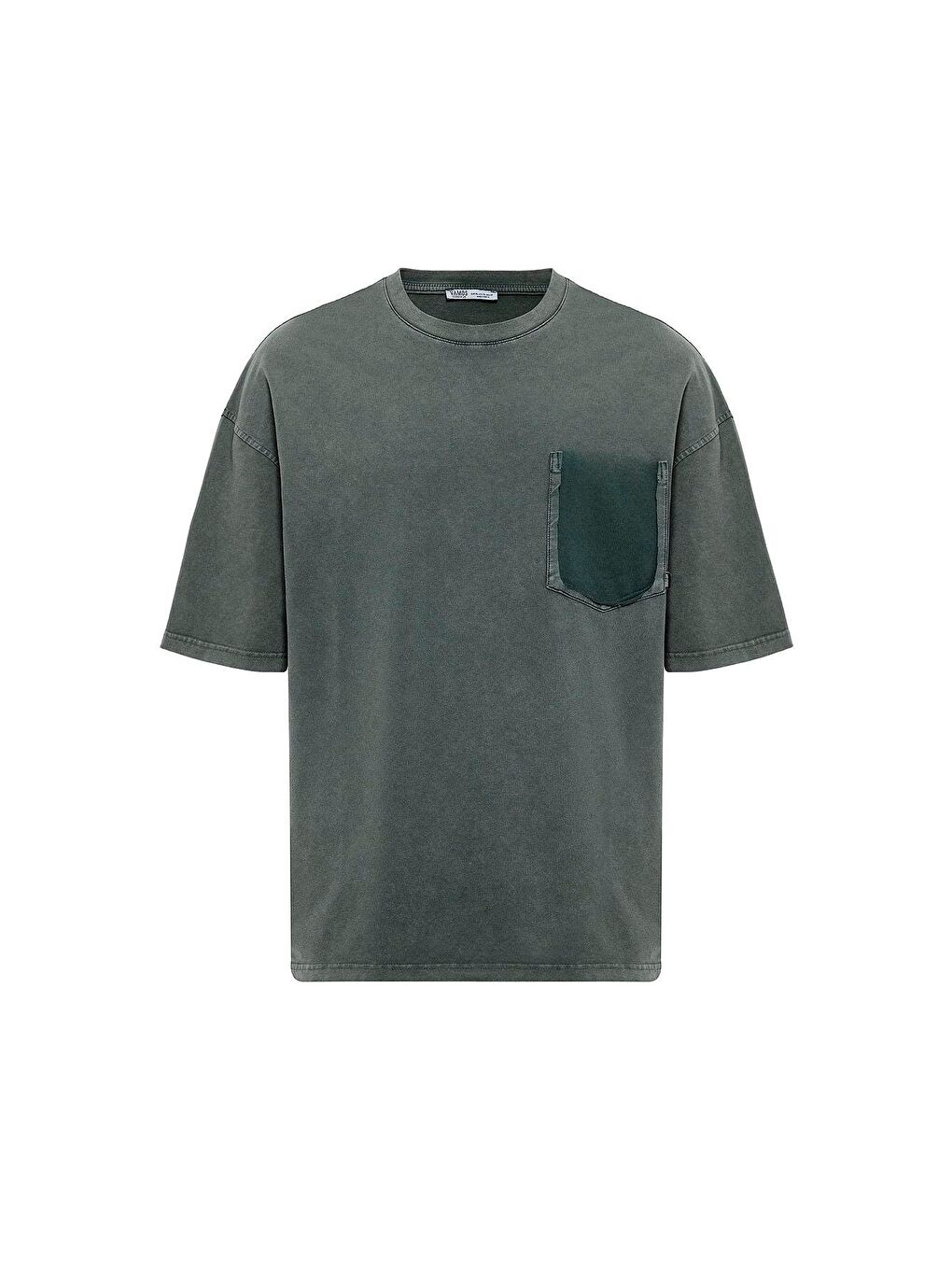 Yıkamalı Cep Detaylı Oversize Tişört Yeşil-1