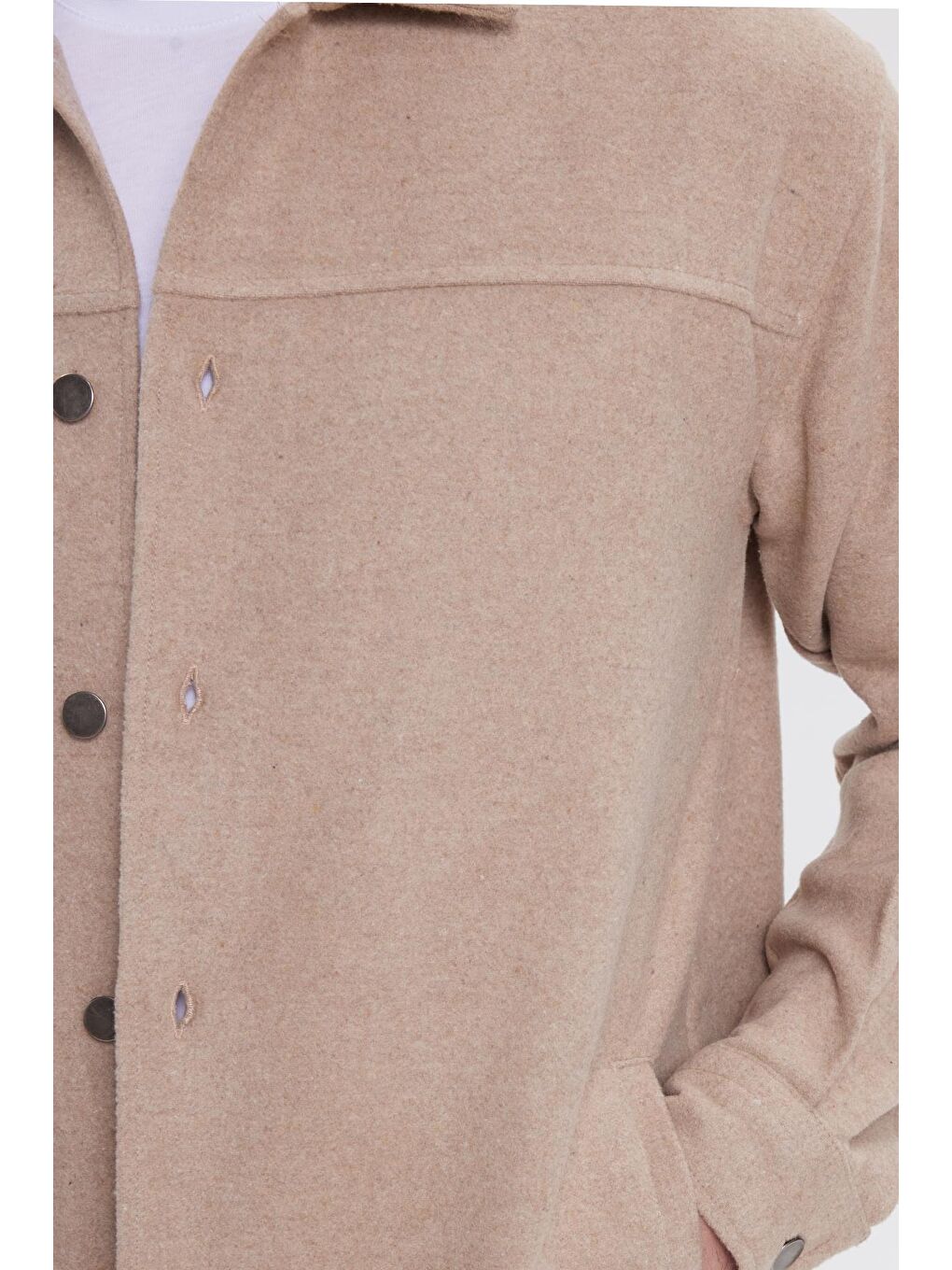 Bej Erkek Relax Fit Rahat Kesim Yandan Flota Cep Oduncu Taş Kaşe Ceket Mont Gömlek-2
