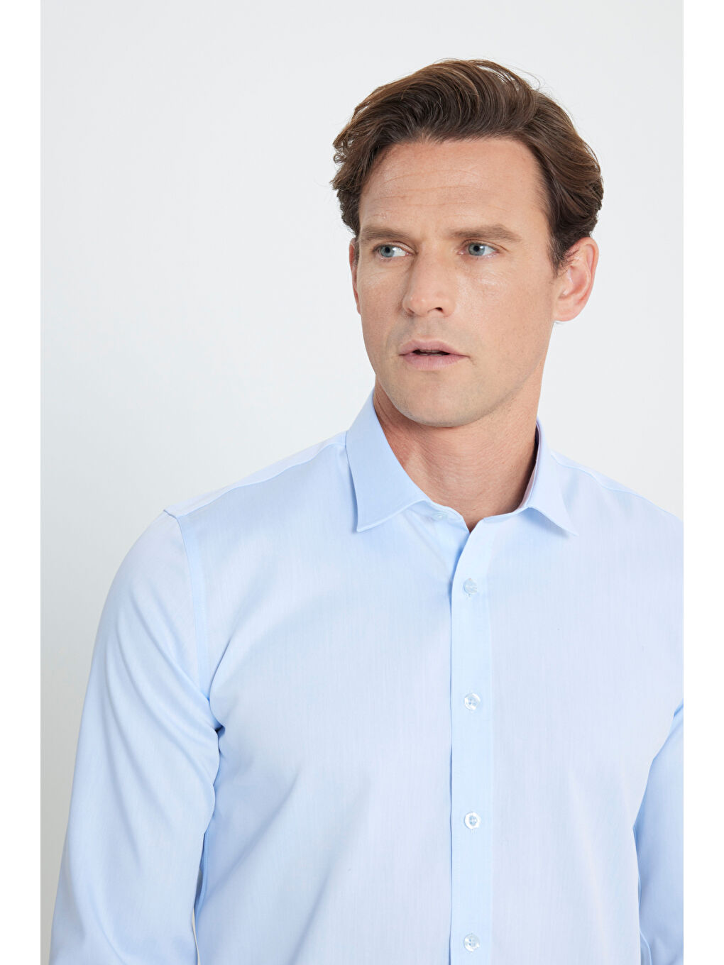 Erkek Açık Mavi Ütü Gerektirmeyen Ekstra Slim Fit Dar Kesim Klasik Yaka %100 Pamuk Non-Iron Gömlek-3