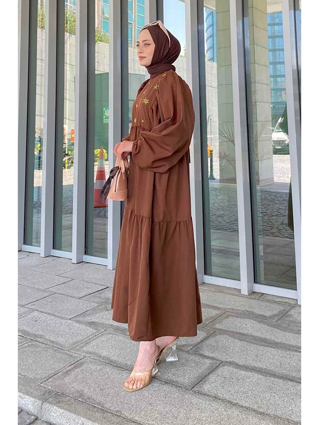 Yazlık Elica Elbise Acı Kahverengi-1