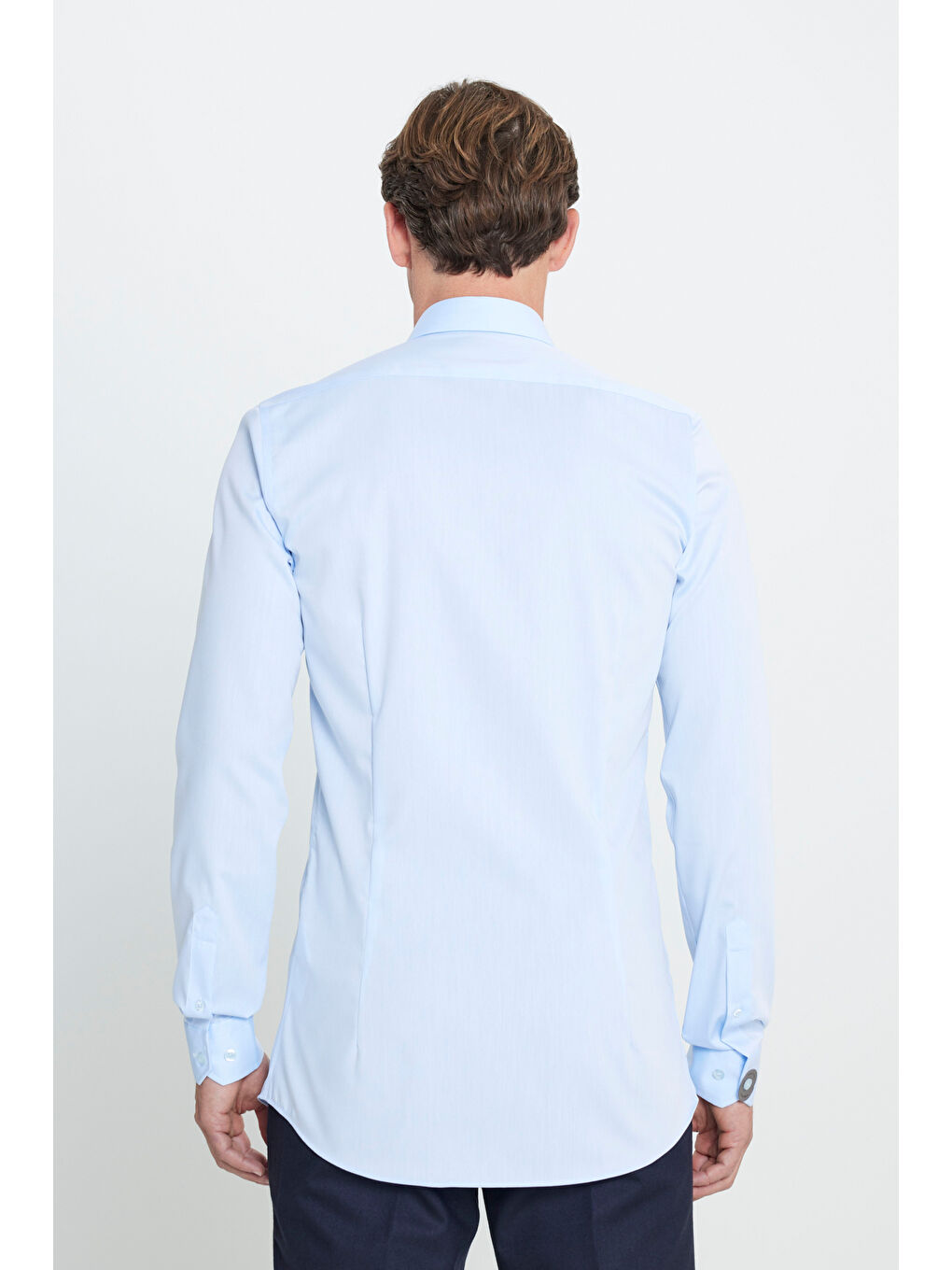 Erkek Açık Mavi Ütü Gerektirmeyen Ekstra Slim Fit Dar Kesim Klasik Yaka %100 Pamuk Non-Iron Gömlek-4