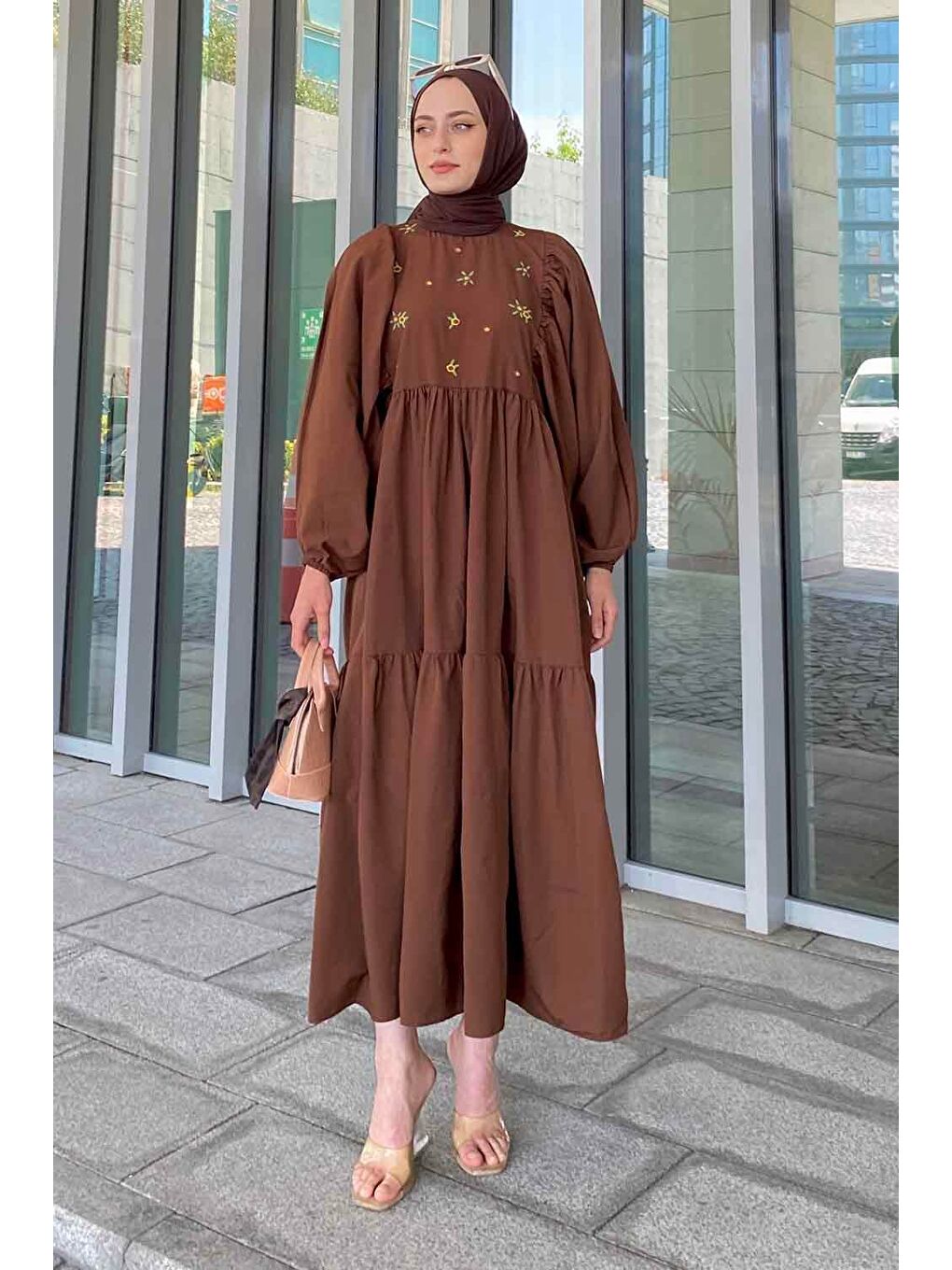 Yazlık Elica Elbise Acı Kahverengi-3