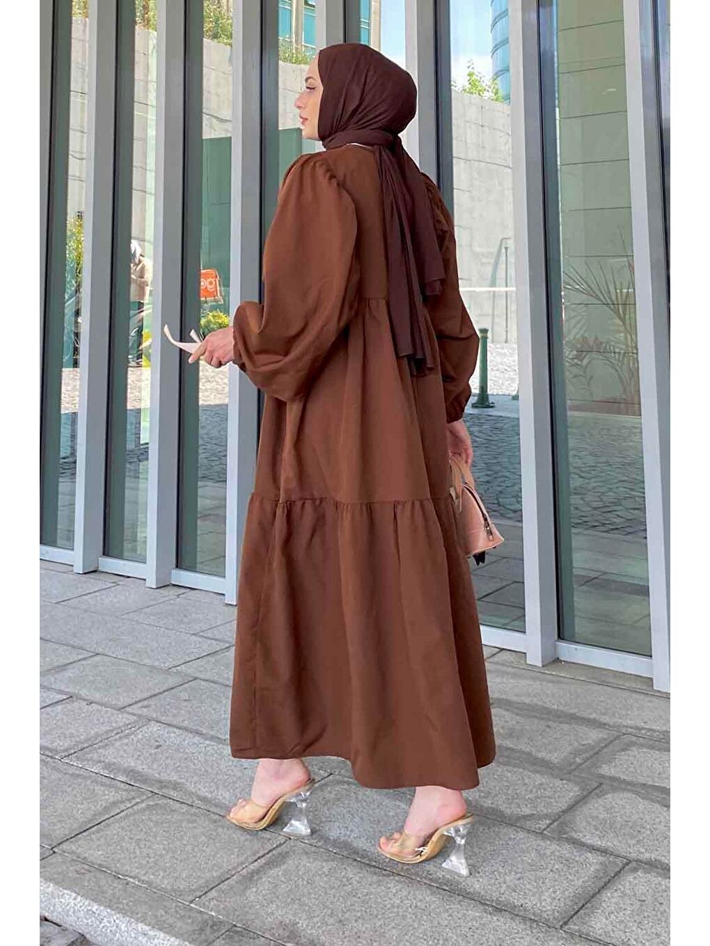 Yazlık Elica Elbise Acı Kahverengi-4