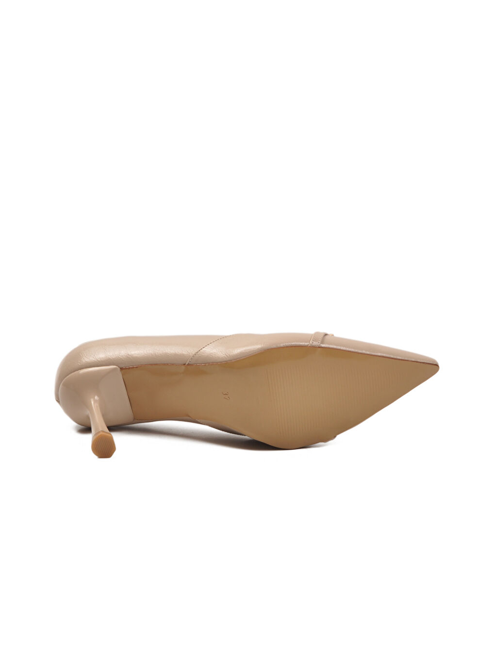 Bej Kırışık Kadın İnce Kısa Topuklu Ayakkabı 575040 Z-4