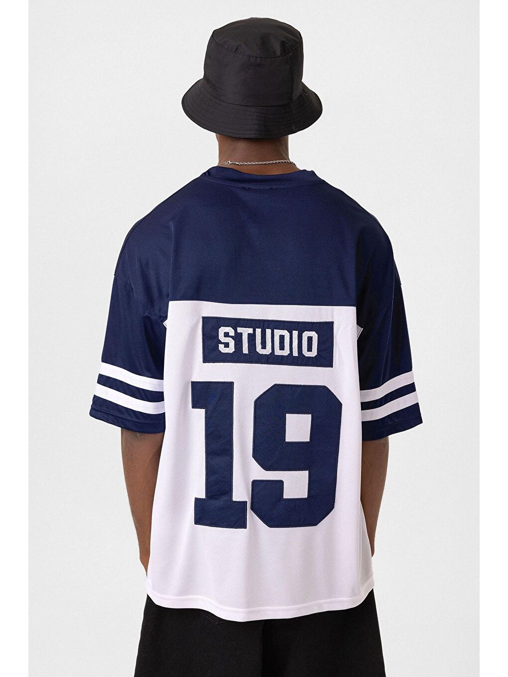 Baskılı Oversize Forma Tişört İndigo-4