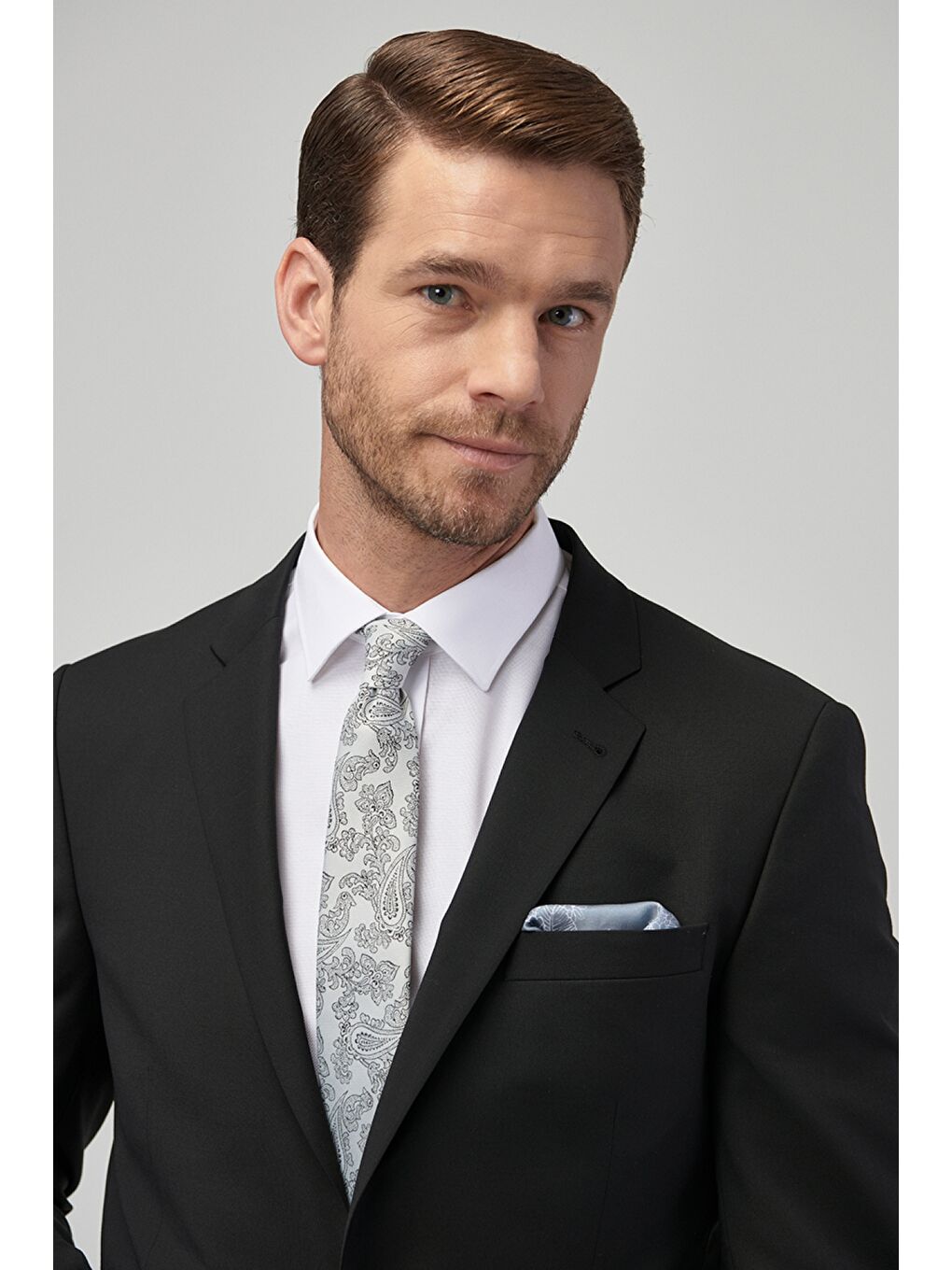 Erkek Siyah Su Geçirmez Regular Fit Geniş Kesim Mono Yaka Yünlü Nano Takım Elbise-2