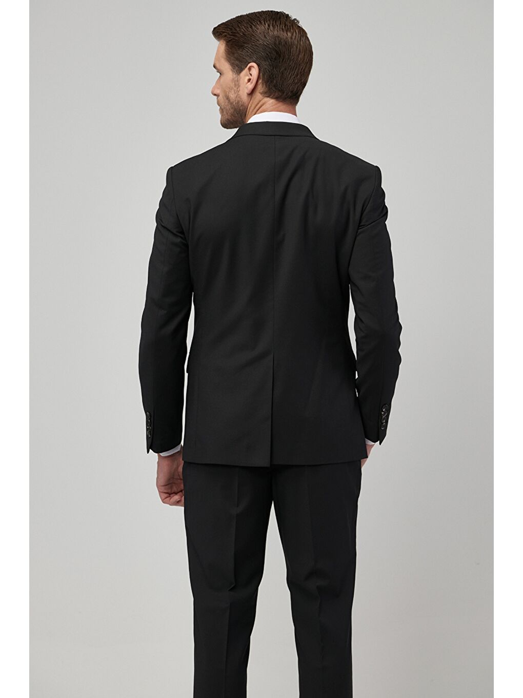 Erkek Siyah Su Geçirmez Regular Fit Geniş Kesim Mono Yaka Yünlü Nano Takım Elbise-3