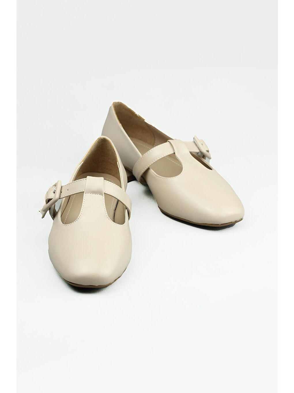 Bej 519036 Bilekten Kemerli Günlük Babet Ayakkabı Kadın-4