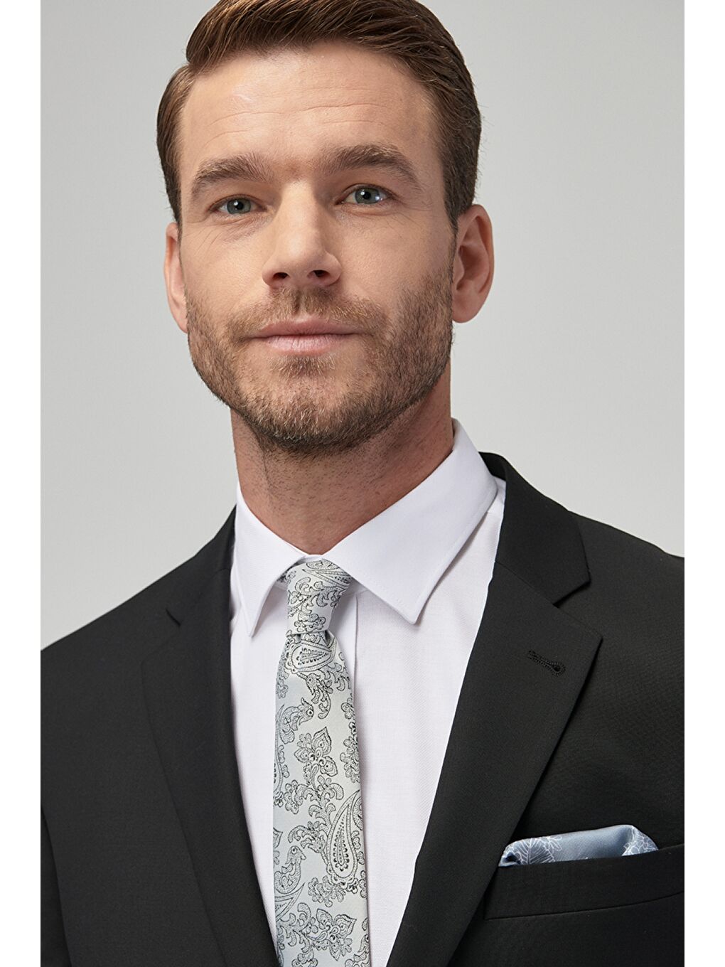 Erkek Siyah Su Geçirmez Regular Fit Geniş Kesim Mono Yaka Yünlü Nano Takım Elbise-4